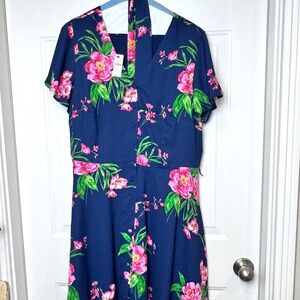 NWT Talbots Painterly Fit & Flare Floral Summer Dress, Sz. 12